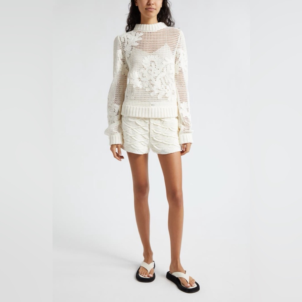 🦜NWT FARM Rio Cream High Waist Textured Shorts crochet size 27 NWT